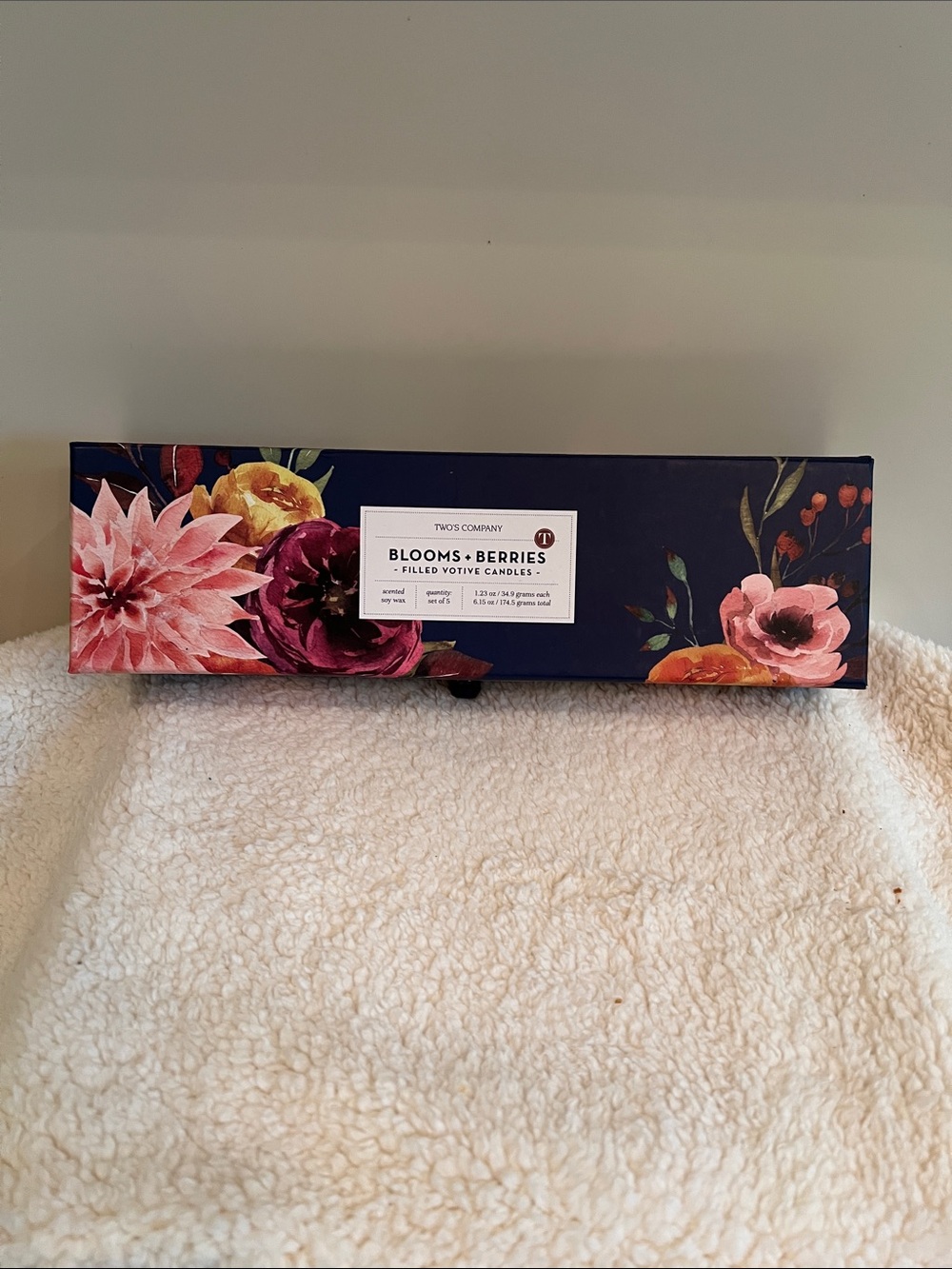 Two's Company Blooms + Berries Set of 5 scented votive candles in gift box